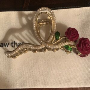 Elegant Gold and Red Rose Hair clip